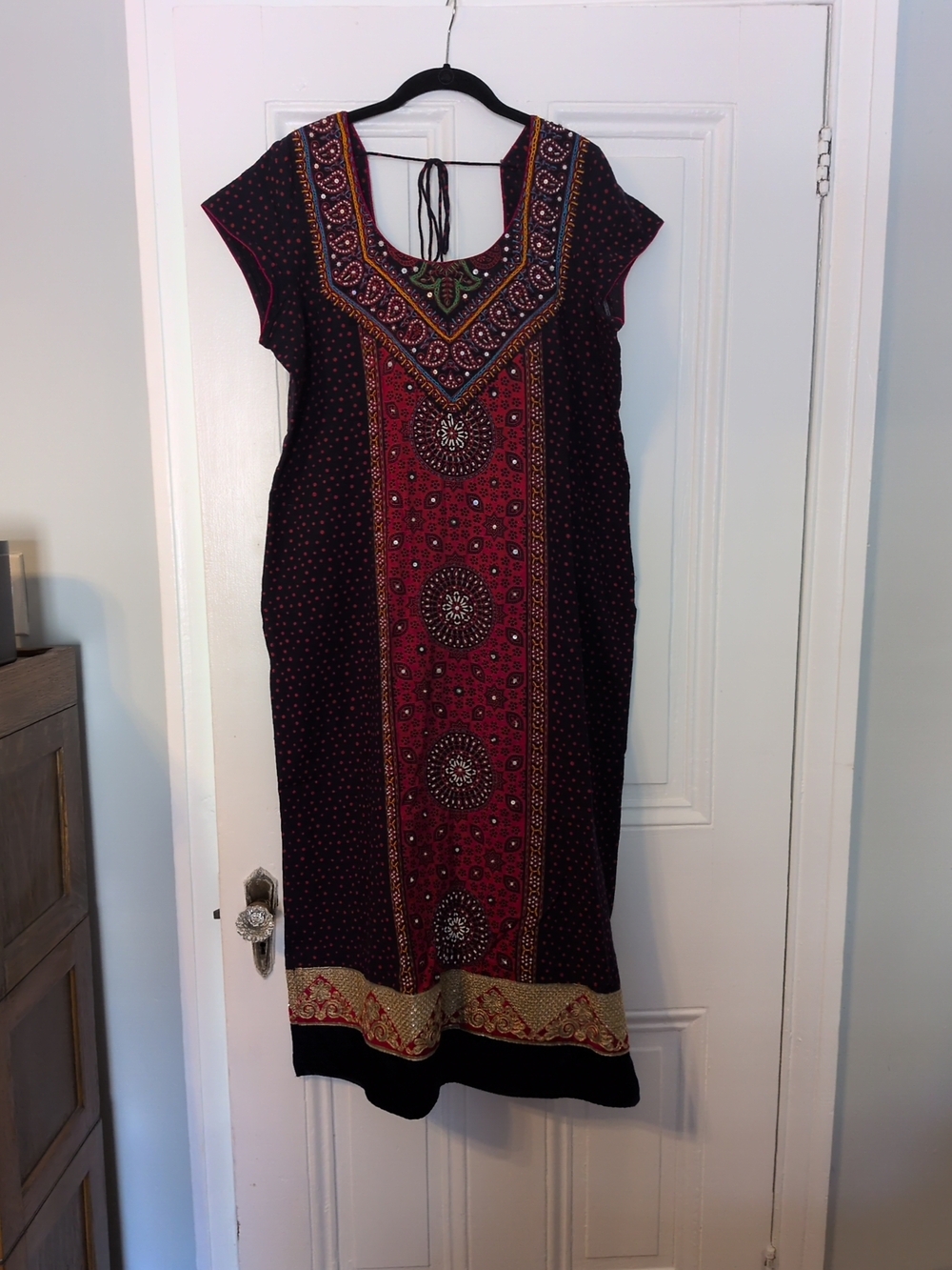 Kurti Bohemian Embroidered Maroon & Black Tunic Dress
